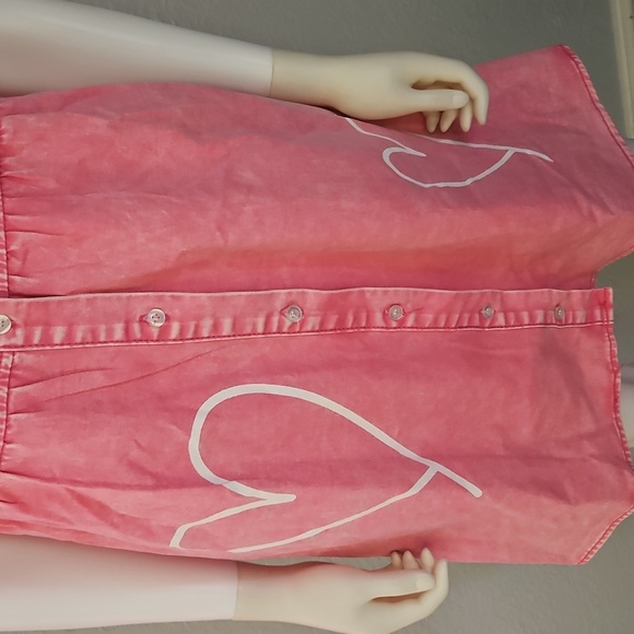 Distressed Pink Heart Empire Waist Babydoll Shirt Dress - Picture 6 of 8